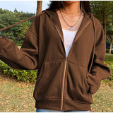 Jacket Zipper Hoodies Women Letter Embroidery Hooded Drawatring Jackets Female Y2K Pockets 2021 Spring Casual