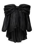 Loose Shirt For Women Slash Neck Long Sleeve Bow Collar Lantern Sleeve Solid Blouses Female Spring Clothes New