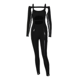 Patchwork Mesh Solid Long Sleeves Backless Hollow Out Jumpsuit Sexy Slim See Through Summer Streetwear Club Romper