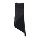 Black Straight Shirt For Women Round Neck Sleeveless Solid Minimalist Irregular Hem Blouses Female Clothes 2022
