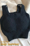 Winter Sexy Women Cashmere Warm Camis With Bra Pad Knitting Thick Tank Tops Sweet Tops For Women Plush