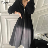 Chic Hooded Dress Women Winter Zipper Elegant White Vestido Ladies Clothing Autumn Korean Street Vintage Dresses Female