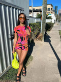 Summer Clothes Streetwear 2 Two Peice Set Women Outfits Short Sleeve Crop Top 2022 Skinny Shorts Suits Print Matching