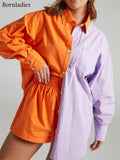 Women Tracksuits Shirt with Mini Shorts 100% Cotton Two Pieces Sets Fashion Outfits Women Blouses Short