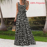 Bohemian Summer Dress Women Leopard Print Long Robe 2022 Holiday Sleeveless Tank Dresses Casual Belted Maxi Vestido