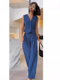 Women's Clothing 2025 Spring New V-Neck Sleeveless Vest Hanging Broad-Legged Trousers Casual