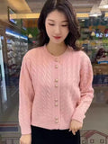 Version Of Retro Twist Round Neck Knitted Cardigan Women's New Lazy Gentle Style Simple Soft Waxy Sweater Jacket-Outfit
