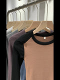 Long-Sleeved T-Shirt With A Long Sleeved T-Shirt And A Short-Style Early Spring High-Waist Design Blouse-Outfit