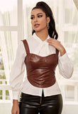 Fashion Brown Pu Leather Straps Crop