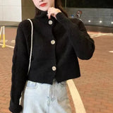 Style Commuter Sweater Jacket Women's 2024 New High-Neck Blouse Vintage Single-Breasted Knitted Cardigan Trend-Outfit