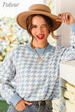 Women Sweater Winter Korean Clothes Khaki Knitted Women Casual Houndstooth Pullover Female Autumn Retro Jumper Long Sleeve