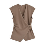 New Women's Pin Texture Sleeveless Vest Shirt Casual Trousers