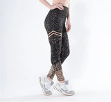 Women Leggings No Transparent Metallic Foil Print Leggings Exercise Fitness Patchwork Push Up Female