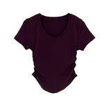 New Summer Design Feel U-Collar Short-Sleeved T-Shirt Women Fold Slim Look Thin Inside A Solid Color Short-Style Blouse-Outfit