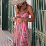 Women's New Summer Bohemian Print V-Neck Sling Open Dress
