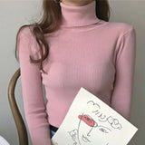 Women Pullover Turtleneck Sweater Autumn 2022 Long Sleeve Elastic Korean Simple Basic Jumper Pull Femme Solid Color Tops