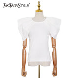 Casual Women T Shirt O Neck Short Sleeve Patchwork Ruffles Loose Elegant T-shirts Female Fashion Clothes 2022