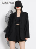 White Casual Blazer For Women Notched Collar Long Sleeve Patchwork Ruffle Trim Solid Blazers Female Fashion