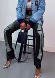 Skull Print Slit Bottom High Waist Black Leather