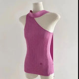 Ribbon Hanging Neck Knitting Sling Suit For Women 2025 Summer New Sweet Spicy Sleeveless