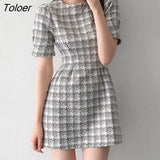 Houndstooth Mini Dress Women 2023 Spring Summer High Waist Dress Women Clothing Korean Fashion Plaid Clothing