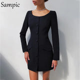 Autumn Winter Party 2020 White Black Sexy Women Mini Bodycon Blazer Dress Office Ladies Long Sleeve Wrap Elegant