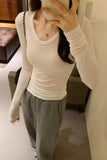 Solid Color U-Collar Slim Underwear Women's Autumn And Winter New Ins Thin Warm Long-Sleeved T-Shirt-Outfit