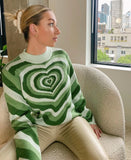 Striped Sweaters Women Y2K Aesthetics Sweater E-girl Sweet Pullovers Long Sleeve Hot Green Sweater 90s Teens
