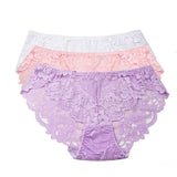 3pcs/Pack! Mid Waist Lace Panties Women Plus Size Ultra Thin Briefs XL to XXXXL Solid Underwear