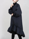 Women Black Cotton-padded Ruffles Dress New Turtleneck Long Sleeve Loose Fit Fashion Tide Autumn Winter 2022