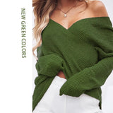 2019 Autumn Criss Cross Knitted Sweaters Casual Solid Loose Pullover Women V-Neck Batwing Sleeve Pullovers Top