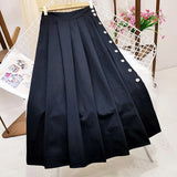 2021 New Solid Button Skirts Japanese Streetwear High Waist Hip A-Line Skirt Korean Chic Sweet Pleated Faldas