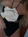 Fashion Elegant Halter Skinny Sexy Bodysuit Party Off Shoulder Floral Patched Female Cut Out Summer Catsuit