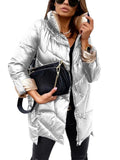 Winter Jacket Women Solid Color Casuald Outerwear Women's Casual Loose Parkas Coat Cotton Padded Quilted Stand Collar