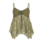 Green Lace Slingson With Vintage Hottie Sexy V-Neck Irregular Vest