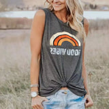 Tank Tops Women Good Vibes Print Gray O-Neck Tank Female Casual Loose Vest 2018 Sleeveless Ladies Tops Tee