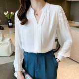 Women Blouse V-Neck Chiffon White Blouse Shirt Tops Long Sleeve Blouse Women Blusas Mujer De Moda 2021 Blouses Femme