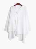 Women Black Irregular Hem Big Size Blouse New V-neck Long Sleeve Loose Fit Shirt Fashion Tide Spring Autumn 2023