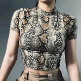 Sexy Crop Top Women Snake Print Tank Top Slim Primer High Collar Vest Harajuku Crop Tank Top T Shirt Femme Girls Camis Tops-Outfit