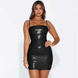 Toloer Women's Wear 2023 Summer Sexy Off-The-Shoulder Belt Purse Hip Dress Sequin PU Leather Dress Woman-Outfit