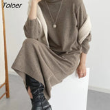 Turtleneck Sweater Dress Women 2023 Winter Oversized Vintage Elegant Woolen Dresses Women Clothing Autumn Chic