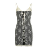 Lace Lace Color Cross-Tie Sexy V-Collar Halter Skirt 2023 Summer New Slimming Bag Hip Skirt-Outfit