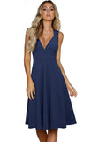 Sexy V-neck Sleeveless Solid A-line Midi
