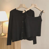2022 Autumn New Women Knit Two Pieces Sets Sweater Korean Single Breasted Long Sleeve Cardigans and Solid Tank