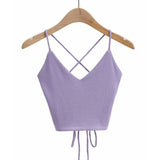 Women Sexy Backless Lace-up Tops Summer Clothes 2024 Fashion Sleeveless V-neck Tops Sexy Club-Outfit