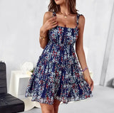 2023 Summer V Neck Sexy Mini Dress Hollow Tie Back Women Spaghetti Strap Dresses Boho Casual Beach Short Dress