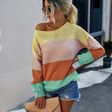 Stripes Sweaters Knitted Top Woman Loose O Neck Knitting Sweater Pullovers Spring Autumn Female Sweaters pull