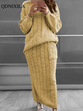 Autumer Winter Knit Pullover Crew Neck Long Sleeve Top Two Piece Sets Sweater Women Skirt Chic Pulls Korean Elegant