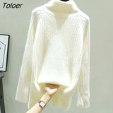 Color Outwear Oversized Sweater Knitted Turtleneck Pullover Sweaters 2021 Autumn Winter Cotton Korean Brown Loose