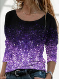 Long Digital Printing Sleeve Loose Neck Casual Pullover Print
